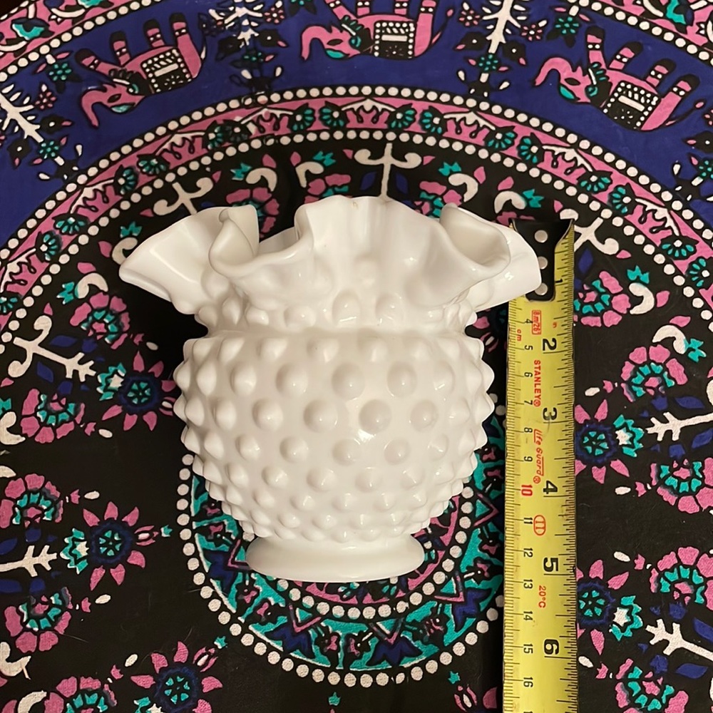Vintage Milk glass Hobnail Ruffled Small Vase